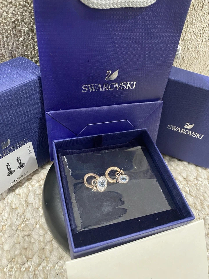 Pendientes de aro simbólicos Swarovski Mal de ojo, azul, tono oro rosa - 5425857 Foto 4 de 4