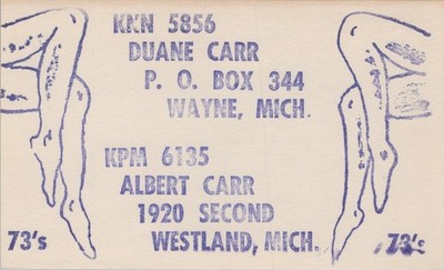 vintage CB radio QSL postcard Duane Albert Carr 1970s Wayne Westland Michigan