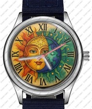 Sun And Moon Roman Numerals Trendy 38mm Face Wrist Watch