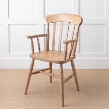 Farmhouse Slat Back Carver Chair – Solid Beech,Dining Armchair, Wood Finish