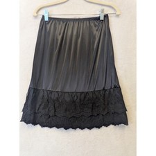 Melody Women's Size XS Black Satin Skirt Slip Lace Trim