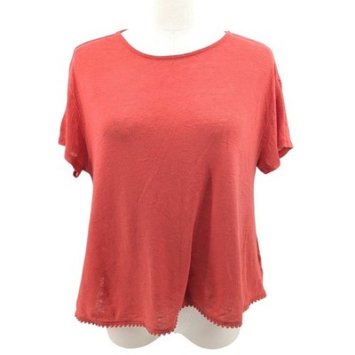 Linen Blend Top Pom Trim Orange Short Sleeve Lightweight Old Navy XL