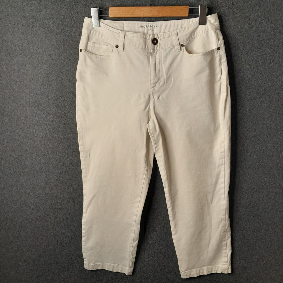 SPORTSCRAFT Womens cropped jeans Size 10 white mid rise stretch denim pockets 