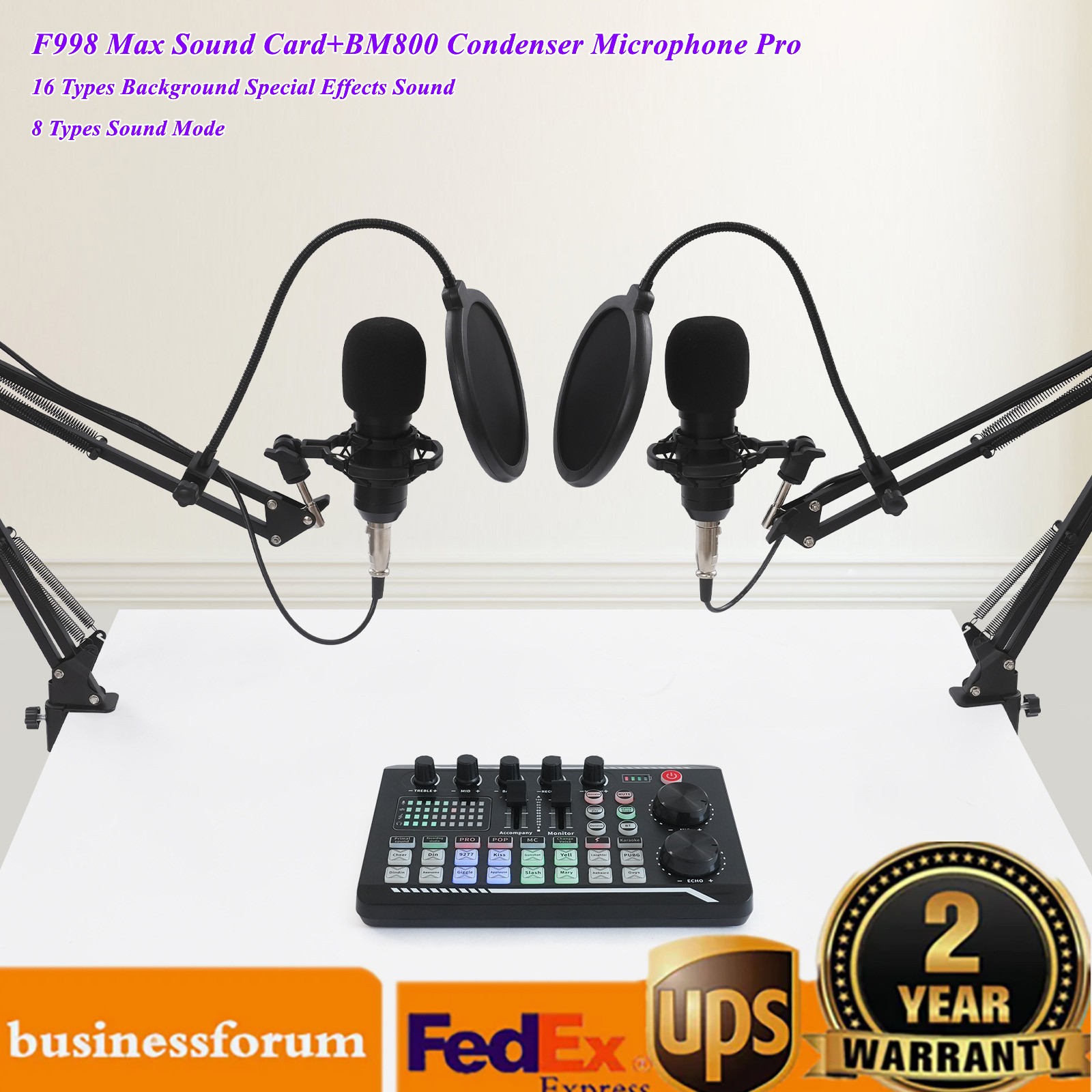 Condenser Microphone Pro Audio Mixer Podcast Equipment F998 Max Sound Card BM800