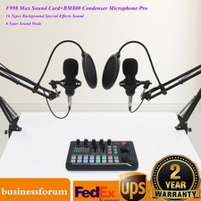Condenser Microphone Pro Audio Mixer Podcast Equipment F998 Max Sound Card BM800
