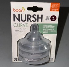 Silicone Baby Bottle Nipples 3 Count Boon Nursh Curve Food-Grade Slow Flow