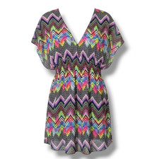 Miken Swim Women  s Multicolor Chevron Deep V-Neck Sleeveless Cover-Up   Size XS