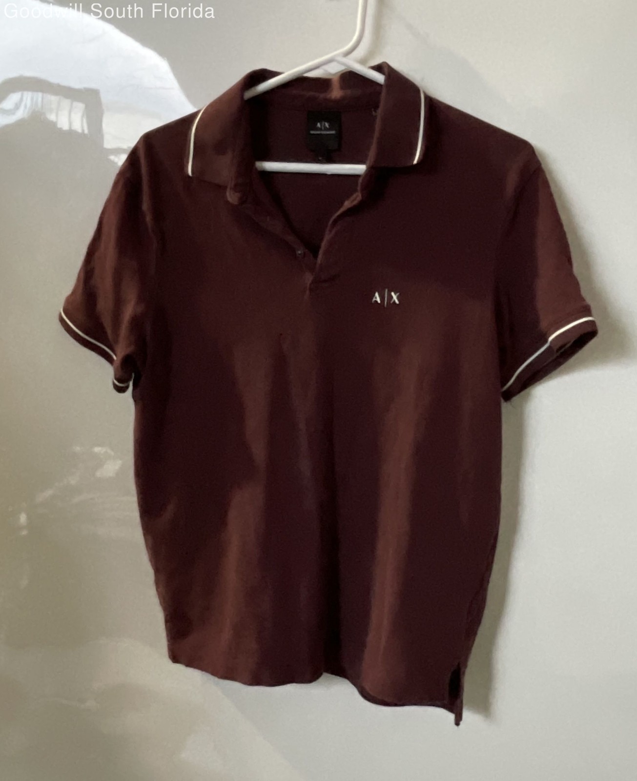 Armani Exchange Mens Wine Cotton Collared Short Sleeve Button Polo Shirt Size M
