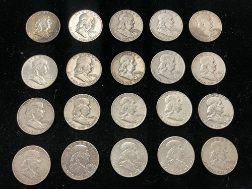 Roll 20 Franklin Silver Half Dollar 90% Silver. Free Shipping. SKUPCASEPPXTMN007