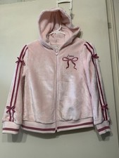 Sweater Jacket Hoodie Pink Fleece Lining Pockets Ribbons Girls 12 Yr