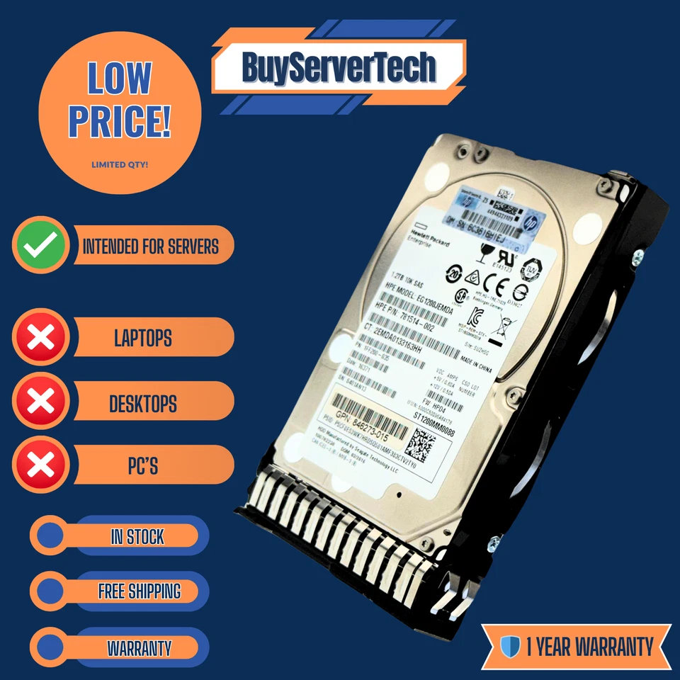 HP 872479-B21 781578-001 781518-B21 1.2TB 10K SAS 12Gb/s 2.5" HDD | 0 Hours - 1Y - Image 2 of 4