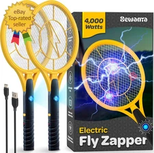Electric Fly Swatter [Set of 2] Handheld Bug Zapper Racket for Indoor/Outdoor -