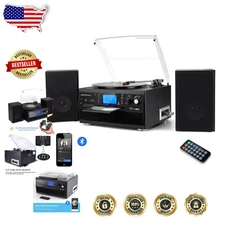 Bluetooth Record Player: Vinyl to MP3, CD, Cassette, Detachable Speakers