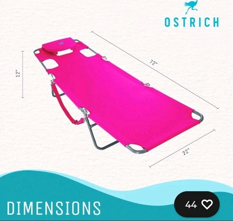 Ostrich Chaise Lounge, Facedown Beach Camping Pool Tanning Chair, Pink(Open Box) - Image 2 of 4