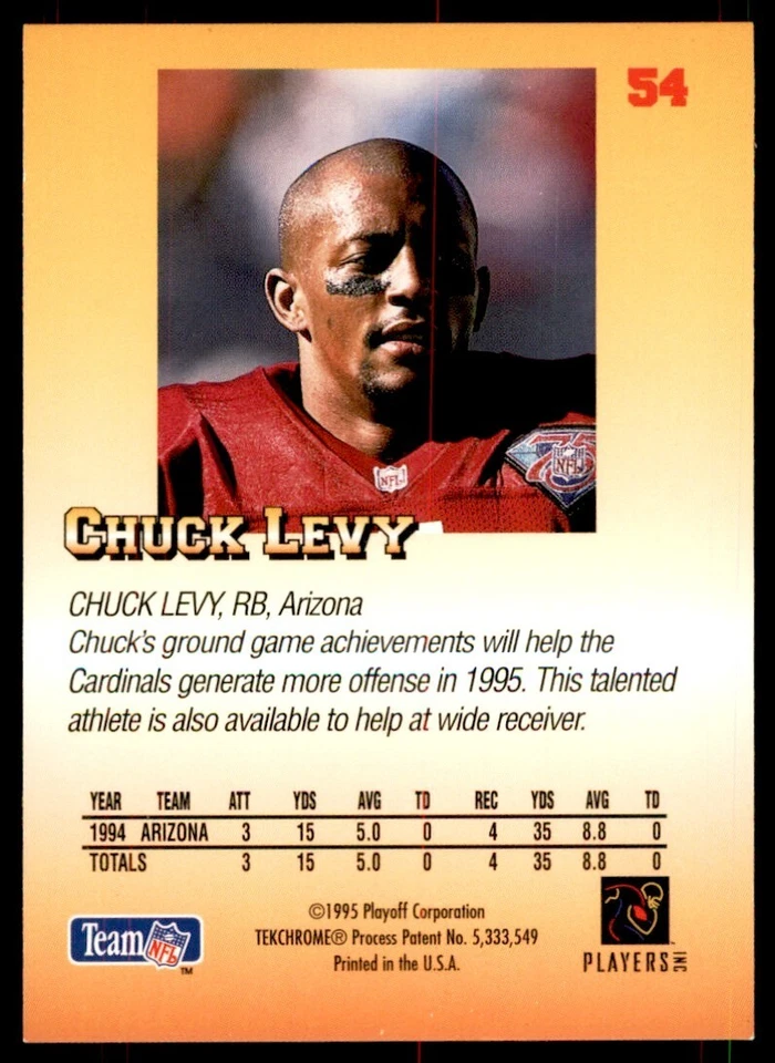 1995 Playoff Chuck Levy Football Cards #54 - Image 2 of 2