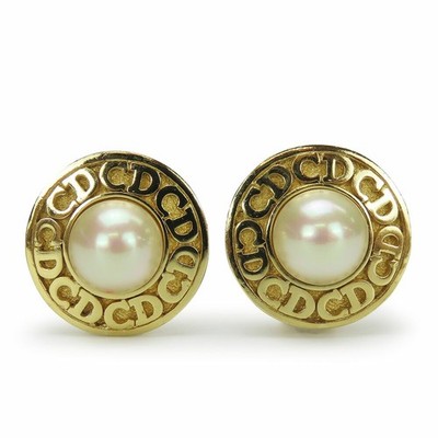 Christian Dior Ohrclips Metall vergoldet Fake Perle Damen H27mm B27mm