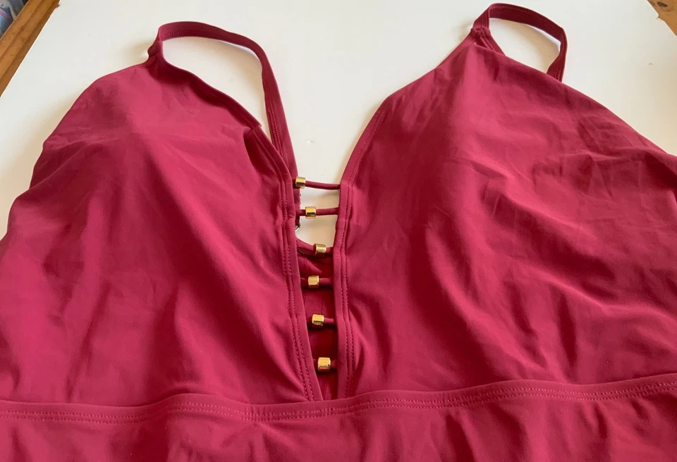 F&F Size 20 Tummy Control Swimsuit Gold Metal Trims Plunge Lovely - Image 4 of 4