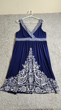 Apt 9 Blue/White Paisley Medallion Sleeveless Empire Waist Maxi Dress Size Large