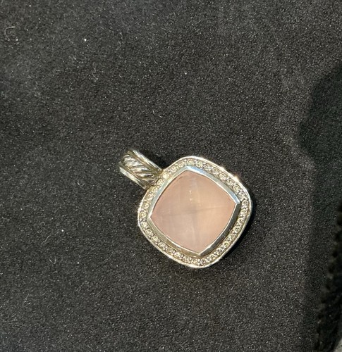 Genuine David Yurman Rose Quartz, Diamond And Silver Pendant Hallmarked