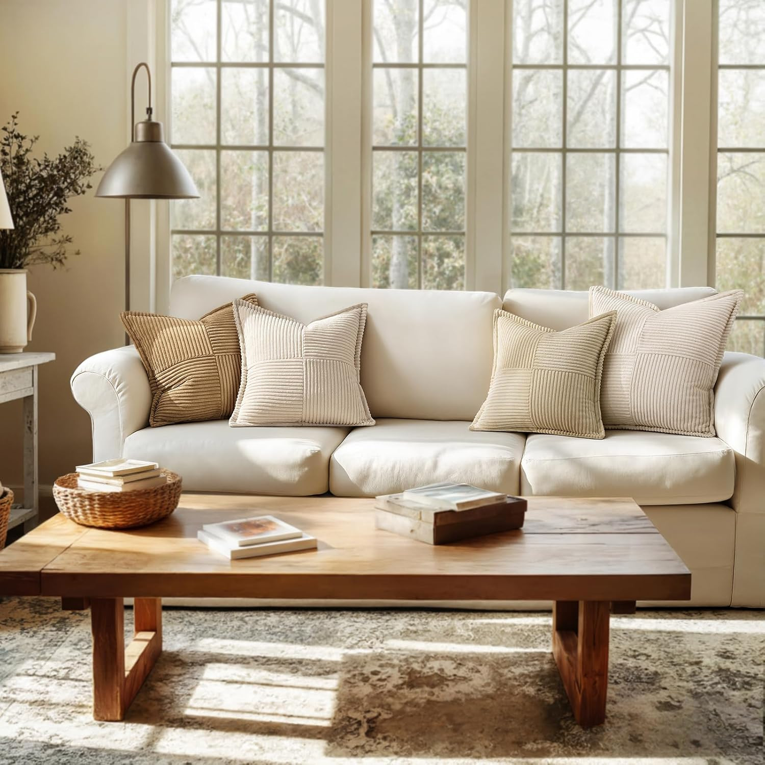 Decorative Throw Pillow Covers for Couch Bed Livingroom 18X18 Inch Set of 2 Beig