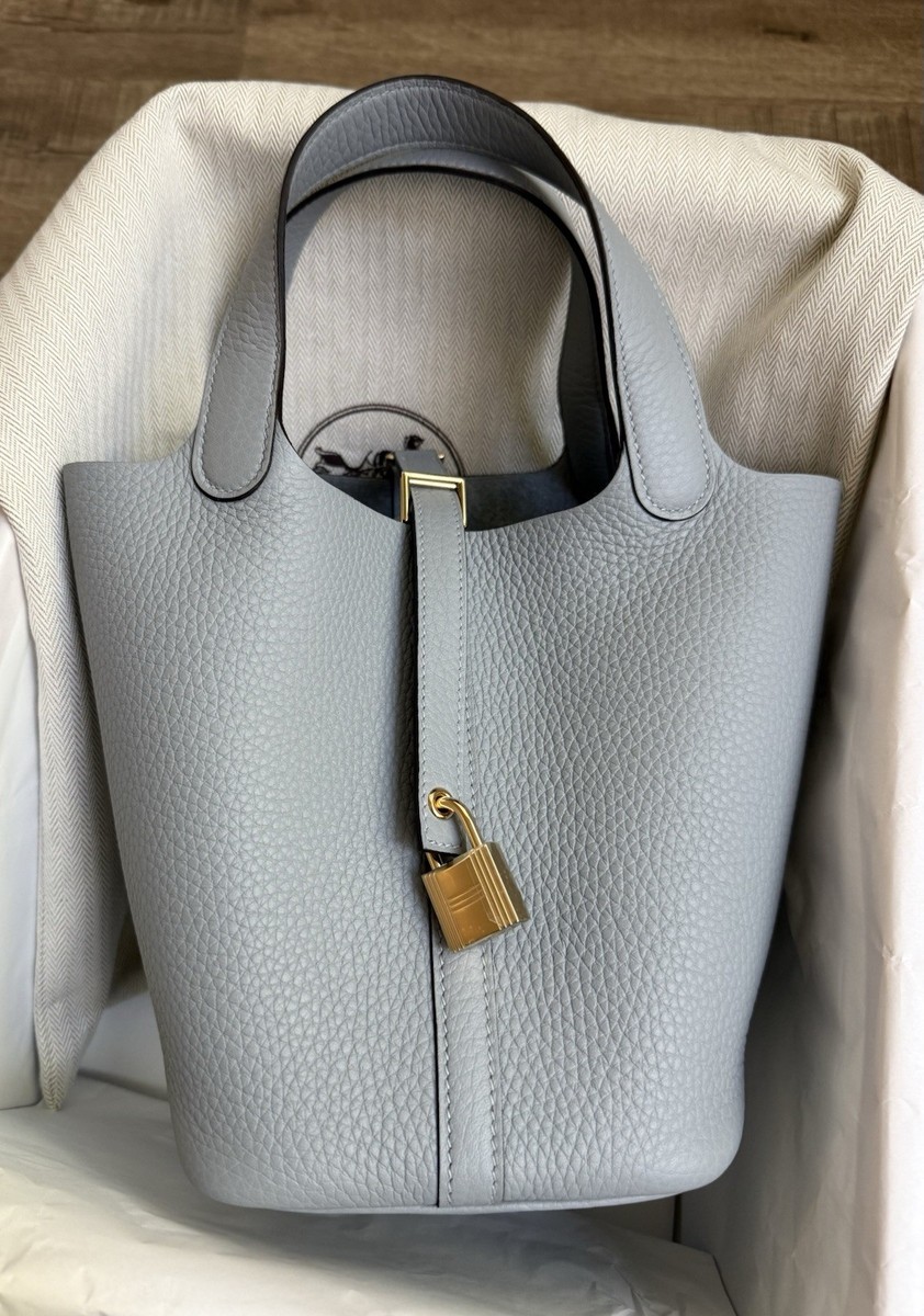 NEW Hermes Picotin 18 TC Leather Gris Pantin Grey Permabrass