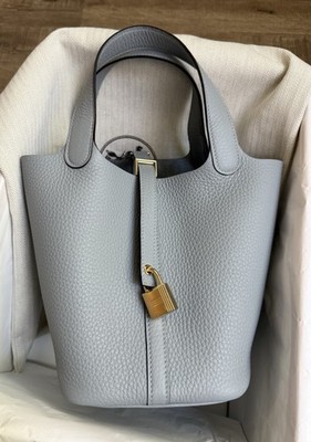 NEW Hermes Picotin 18 TC Leather Gris Pantin Grey Permabrass