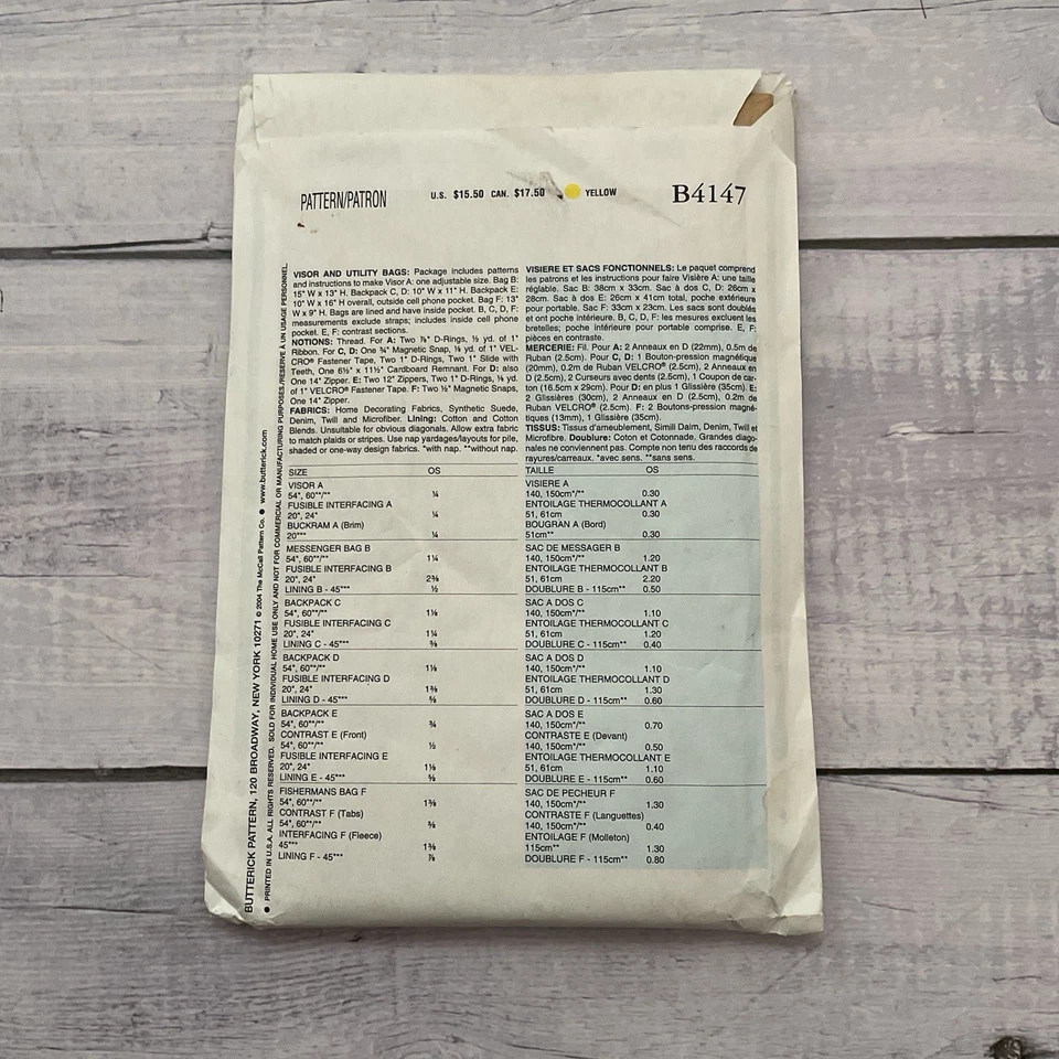 Butterick 4147 Sewing Pattern Tote Backpack Sling Bag Purse Messenger UNCUT - Image 2 of 3