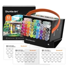 Alcohol Markers Brush tip, Dual Tip Brush & Chisel Tip Art Marker Set, 50 Col...