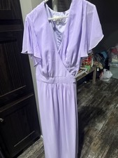 Azazie Women  s Bridesmaid Purple V-Neck Flutter Sleeve Belted Chiffon