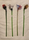 Vintage Murano Style HandBlown Glass Flowers 4 Four Long Stem No Cracks/Chips