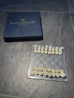 Vintage House Of Marbles Glas Schachspiel Brett und Figuren 100% komplett verpackt
