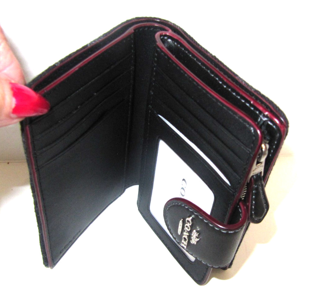 Coach CP435 Medium Corner Zip Wallet Black Signature Denim NWT $198