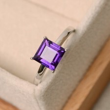 1.50 Ct Princess Cut Natural Amethyst Wedding Ring 925 Sterling Silver Size 5