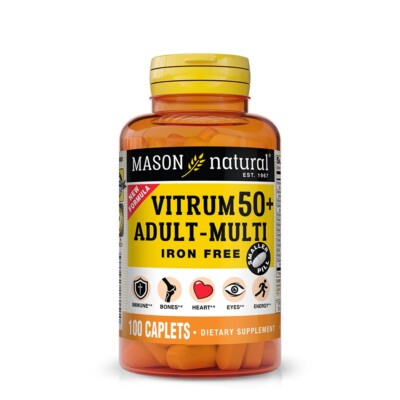 Mason Natural VITRUM 50 + ADULT-MULTI IRON FREE 100 Caps SENIOR MULTIVITAMIN
