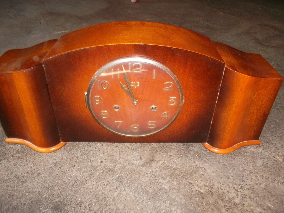 GUB Glashütte, Kal. 12 Art Deco Kaminuhr Tischuhr Buffetuhr , 8 Tagewerk um 1950 - Bild 2 von 4