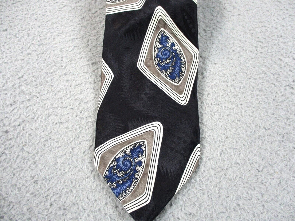 Corbata de seda geométrica vintage Oscar De La Renta para hombre negra azul EE. UU. Carrera Foto 4 de 4