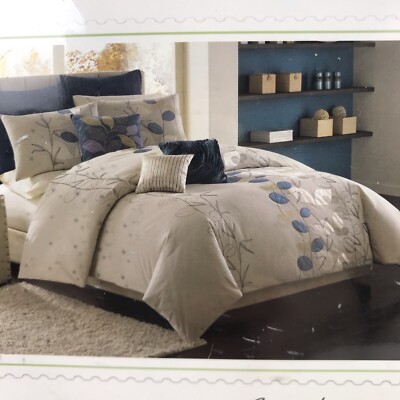 Bed Bath & Beyond SERENA DUVET COVER Full/Queen 100% Cotton Taupe/Blue