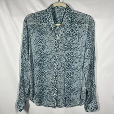 Rails Button Up Shirt Women's XS Oversized Josephine Aqua Python Career Office
