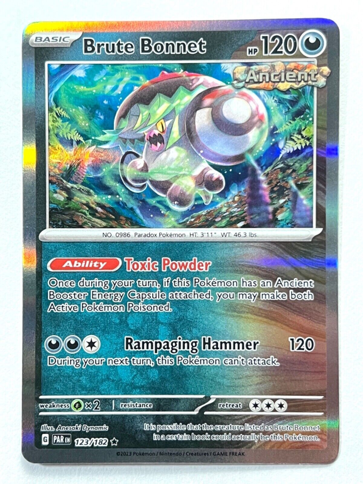 Pokemon - Brute Bonnet 123/182 Holo Rare - Paradox Rift - NM/M