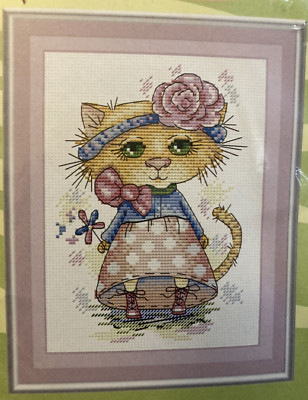 Rare Russian Dressed Up Girl Kitty Cross Stitch kit~Angelika Ivanova #M-173