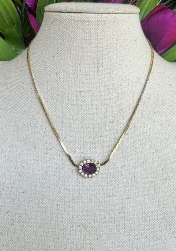 Christian Dior CD Amethyst Purple Clear Oval Crystals Necklace Chain - Picture 1 of 10