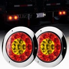 2x Round LED Tail Lamp Trun Signal Brake Rear Fog light Trailer Camper Truck Red