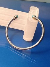 CLASSIC Silver Twisting Cable Cuff Bracelet NEW Turquoise Bead Crystal End Tips