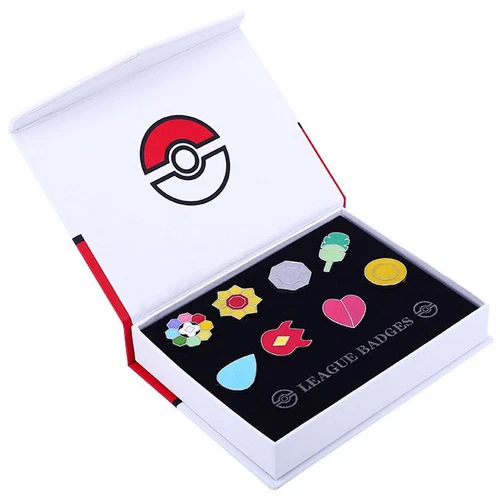 Poke: Kanto League Gym Badges Set of 8 Metal Region Pins Brooch + Original Box