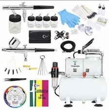 T TOGUSH Air Compressor Kit w/ 2 Airbrushes Cleaning Airbrush Kit Double Action