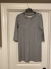 NWOT Women's Madewell Dress SZ Small Cream Navy Stripe 3/4 Sleeve Pullover