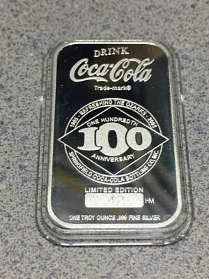 Coca Cola .999 1 oz Silver Bar Springfield Missouri Ozarks 100th