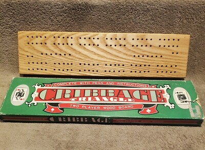 Triangle Cribbage 2 Player Wood Board Made in Japan  w/ Box Vintage 