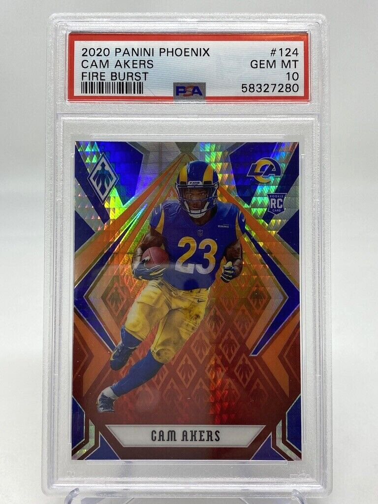 2020 Panini Phoenix #124 Cam Akers Fire Burst PSA 10 Rookie Card RC view 3
