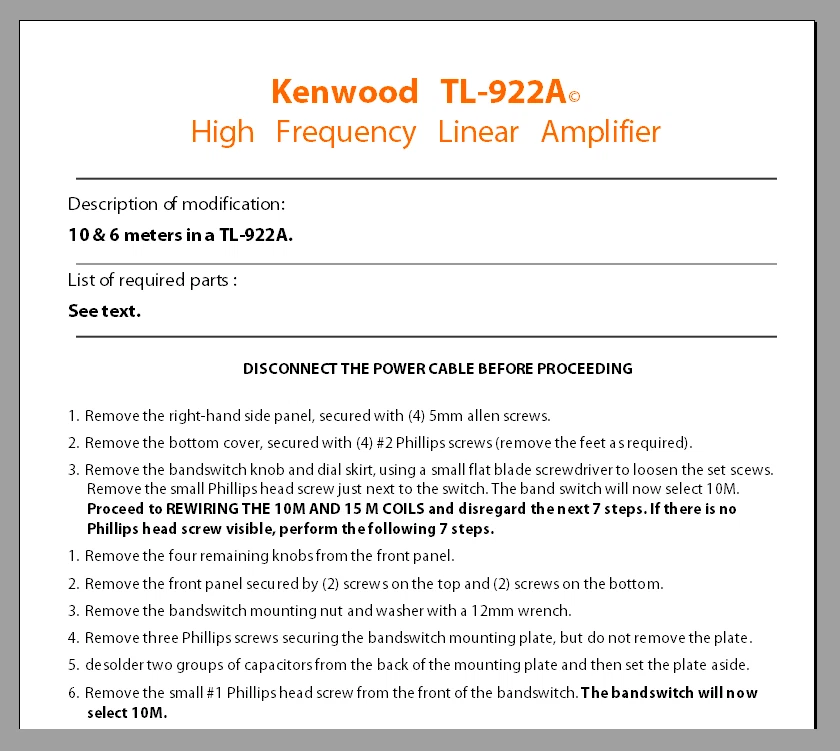 Add the 10m & “Magic Band” (6m) on the KENWOOD TL-922/A amplifier - Image 2 of 4